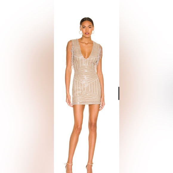 NWT Superdown Carly Fringe Mini Dress / Color Stone / Size Small - Picture 1 of 11